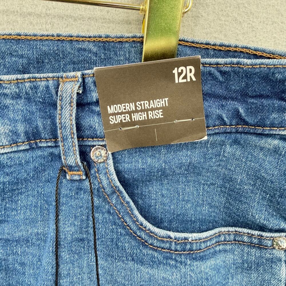 Express NWT 12 Regular Modern Straight Super High Rise Distressed Everyday Jeans - Picture 6 of 8